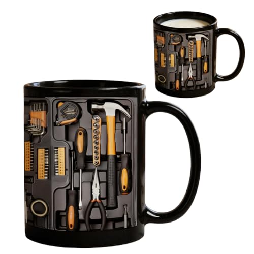 Caja de herramientas mecánica, 350 ml, taza de café, taza de herramientas, taza de herramientas mecánicas con asa para ingenieros, hombres, él, papá (A)