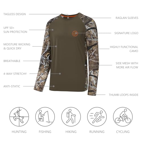 BASSDASH Men’s Lightweight Camo Hunting Shirt UPF 50+ Sun Protection Long Sleeve Hiking Fishing Performance Tee Mesh Panels4