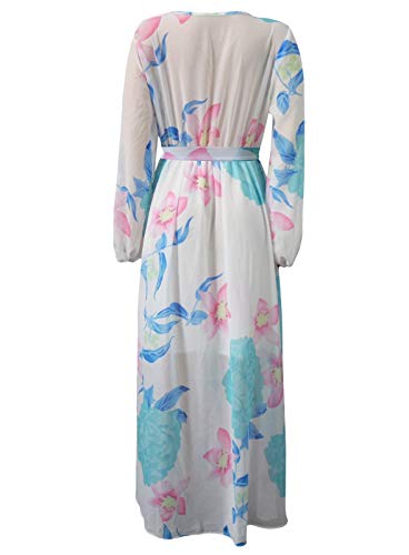 Image of lvenzse Womens Maxi Dress Boho Chiffon Floral Printed V-Neck Long Dresses