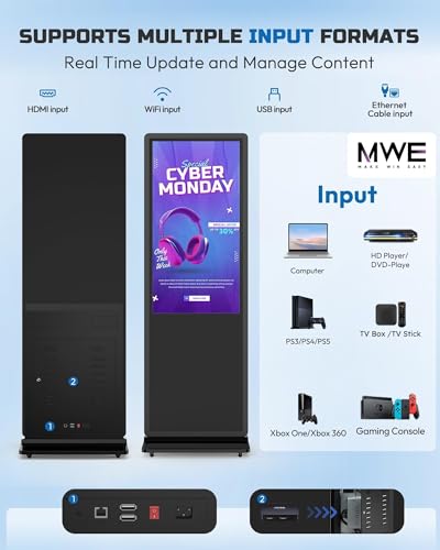 Image of HARZHI 65 inch Digital Signage Display, 4K UHD LCD Screen, Indoor Floor Standing Advertising Kiosk, Android OS, Auto Media Player, HDMI /USB /WiFi (Touch)