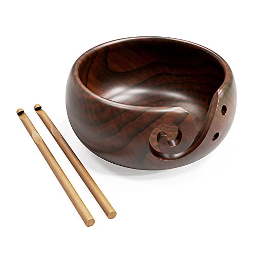Wooden yarn bowl bundled with bamboo crochet hooks, yarn bowls fo…