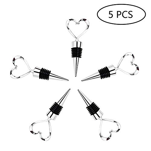 5 Pack Stainless Steel Love Design Heart Shape and Beverage Bottle Stoppers