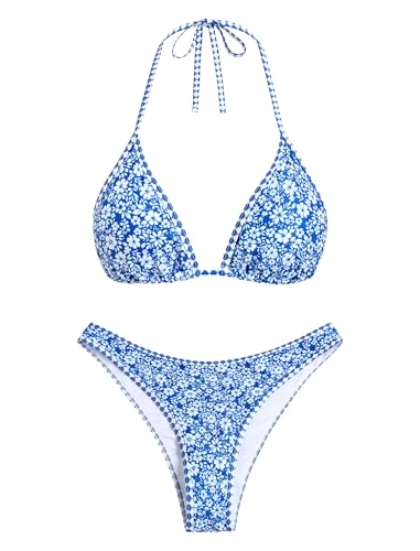 Image of ZAFUL Womens Halter Bikini Sets Triangle Bikinis High Cut Swimsuits 2 Piece Bathing Suits Sexy Swimwear