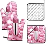 Ofenhandschuhe und Topflappen-Set, hitzebeständige Ofenhandschuhe, wasserdichte Kochhandschuhe, heiße Pads mit Aufhängeschlaufe, für Küche, Grillen, Outdoor, 4 Stück