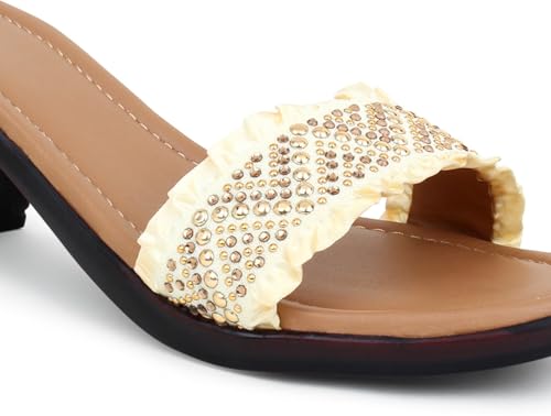 Image of Action Women's Knitted Mule Sandals| Block Heel 10cm| Peep-Toe Design Beige