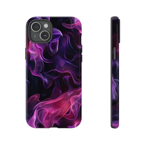 Coque rigide iPhone 15 Plus flammes violettes rose protection chic