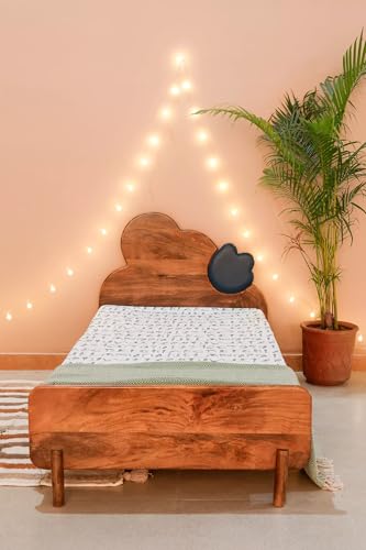 Image of Perk Bed Single Seater Kids Bed |Mickey Mouse Head Solid Wood Kids Bed |Mango Wood, Honey |Mattress Size: 36 x 72 Inches |Single Seater Platform Bed | Assembly- DIY