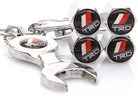 yunming 4X Car Tyre Stems Air Cover Valve Caps + Wrench Keychain Key Ring for TRD