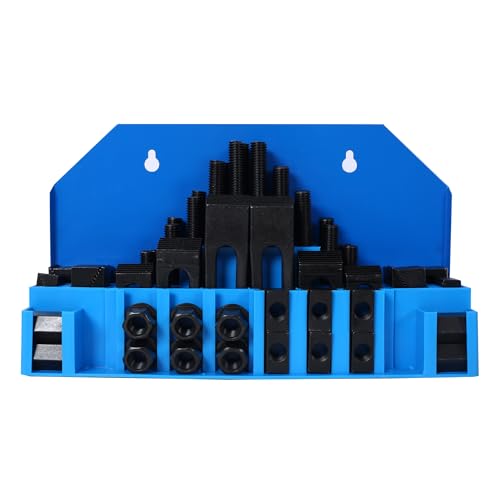 58Pc Heavy Duty T-Slot Clamping Kit - 9/16 Table Slot 1/2-13 Stud Mill Machinist Set with T-Slot Cleaner & Tightening Wrench, Blue