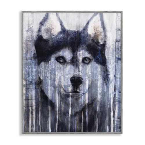 Smiling Husky Rustic Birch Overlay, 11 x 14 Inch Framed Giclée Print