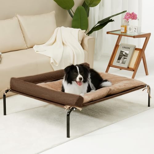 ROMROL-2-in1-Elevated-Dog-Bed-49-inches-Raised-Dog-Cots-Beds-for-Large-Dogs-with-Bolster-Dog-mat-Breathable-Mesh-Chew-Resistant-Dog-Bed-Proof-Portable-Pet-Cot