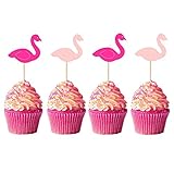 50Pcs Flamingo Cupcake Toppers Cake Decorations Food Picks Cocktail Picks for Theme Luau Hawaiian...