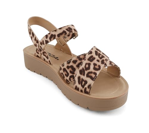 Image of Soda CHESTER ~ Women Flat Sandals Flatform Ankle Buckle Criss Cross Band Straps Sandals Shoes (Gold Raffia, 5.5)