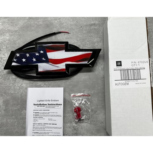 Image of 2014-15 Silverado Grille Emblem, USA Flag (Black)