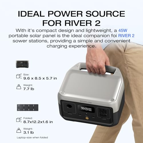 Image of EF ECOFLOW Portable Power Station RIVER 2 with 45W Solar Panel, 256Wh LiFePO4 Battery / 1 Hour Fast Charging, Up to 600W Output, Solar Generator for Outdoor Camping /RVs /Home Use