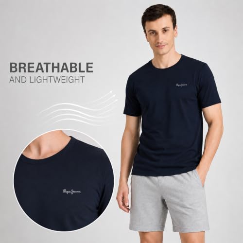 Image of Pepe Jeans Men's Solid 100% Cotton Regular Fit T-Shirt | Classic Everyday Basic Tee for Casual Soft Breathable Cotton Fabric | Round Neck | Short Sleeves | Comfortable All-Day Wear