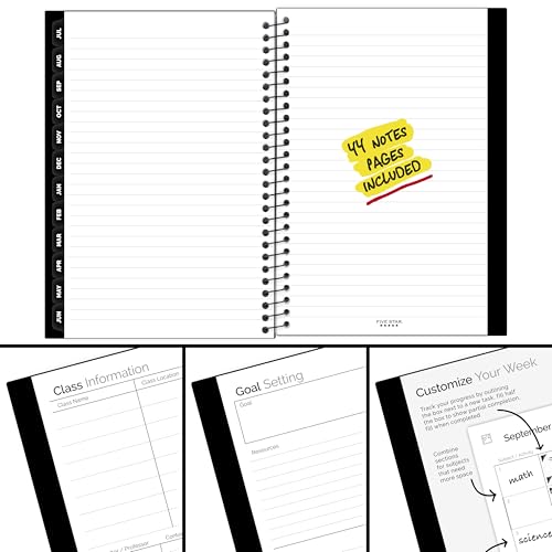 Image of Five Star Planner 2026-2027 Weekly & Monthly Academic 12-Month July-June Advance Student Planner + Study App, 5-1 /2 inch x 8-1 /2 inch, Black (CAW45905)
