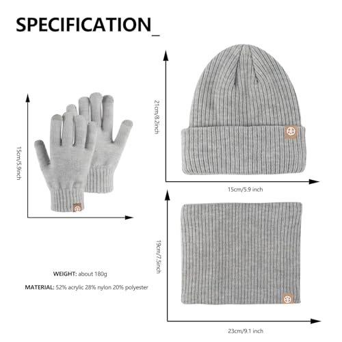 Image of Kids Winter Hat Scarf Gloves Set - Thermal Knitted Beanie with Soft Fleece Neck Warmer for Children Aged 2-8