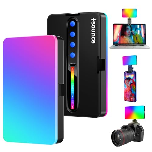 Image of Sounce RGB LED Video Camera Light | Full Colour | 1800mAh Rechargeable | Dimmable | 3 Cold Shoe Mounts & Screw Tripod Hole | for Selfie, Photography & Videography
