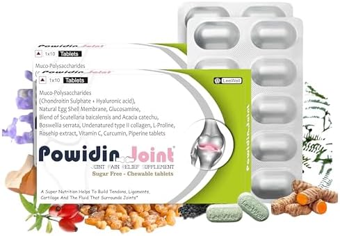 Joint (LeeWell) Support Supplements | Sugar free chewable tablets | Bone & Joint Health Supplements | Type 2 Collagen, Glucosamine, Chondroitin, Hyaluronic acid, Boswellia Serrata, Piperine, L proline, Natural Egg Shell Membrane, Acacia Catechu, Scutellaria baicalensis - 20 tablets