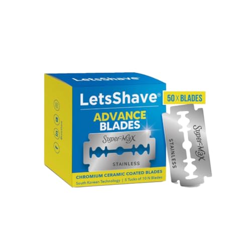 Image of LetsShave Advanced Double Edge Blades - Pack of 50 | Stainless Steel | Compatible with All DE Safety Razors | Sharp, Smooth & Safe Shave