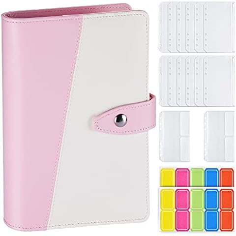 A6 PU Leather Ring Binder- pinkwhite Cover