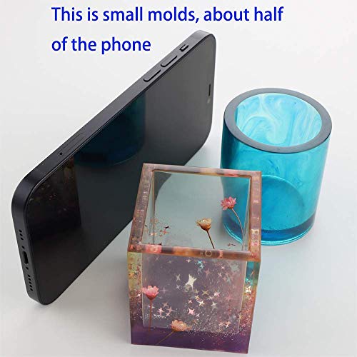 2 Pack Small Diy Square Resin Plant Mold, Cube And Cylinder Silicone Molds, Diy Flower Pot Molds, Planter Pot Mold, Pen Holder Molds #TOP6
