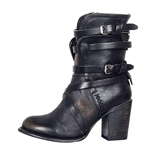 CommittedeDamen Stiefeletten Wedge Schnalle High-Heels Reißverschluss Stiefel Schuhe Herbst Römische Trichterabsatz Outdoor Frauen Ankle Boots Cover