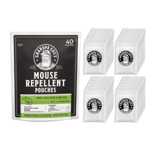 Grandpa Gus’s Extra-Strength Mouse Repellent Pouches, Peppermint & Cinnamon Oil, Natural Rodent Deterrent Control for Garage, RV, Car, Basement, Attic, Storage, 1.75 Oz (Pack of 40)
