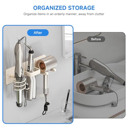 HOHOWU Hair Dryer Holder Wall Mounted,Blow Dryer, Curling Iron, Straightener Holder 3 in 1 Bathroom Metal Hair Tool Organizer Rack-White-2 by HOHOWU - Image 4