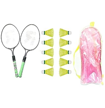 Forever Online Shopping Kids Aluminium Badminton Rackets Short Handle with 10 Plastic Shuttle Cocks | Pack of 2