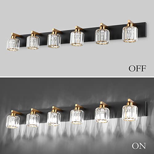 Image of Aipsun Bathroom Light Fixtures Crystal Vanity Light Black and Gold 6 Lights Vanity Lighting Fixtures (Exclude Bulb)