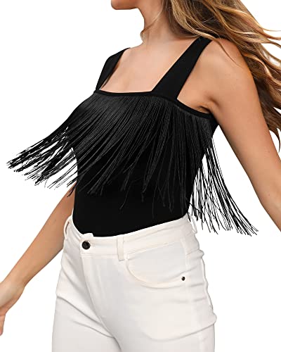 Image of Sheer Mesh Glitter Long Sleeve Blouse, B - Black Fringe Sleeveless Trim, S