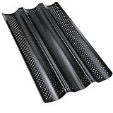 Vexaflow Baguette Backform, Baguetteblech mit Antihaftbeschichtung, Baguetteblech für 3 Baguettes, Brot Backen Zubehör, Brötchen Backform, 38x25cm, für Hausgebrauch, Bäckereien