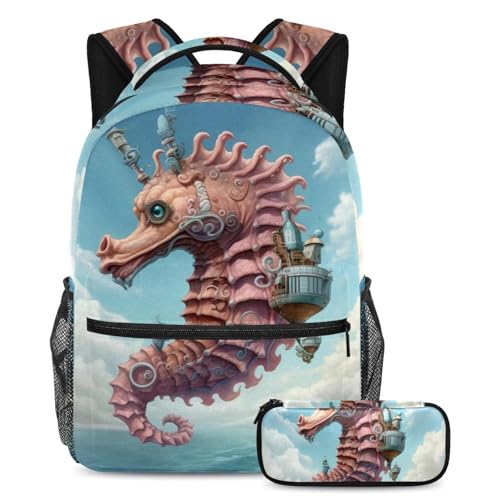 Sac à dos hippocampe rose et trousse scolaire pour les journées de cours au collège
