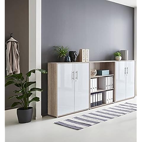 abschliessbare Regalwand Aktenschrank Büroschrank Schrankwand Büromöbel Regal Office Edition in Eiche Sonoma/weiß Cover