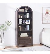 5 Tiers Farmhouse Arch Bookshelf with Lockable Drawers,70”Tall Bookshelf with Adjustable File Cab...