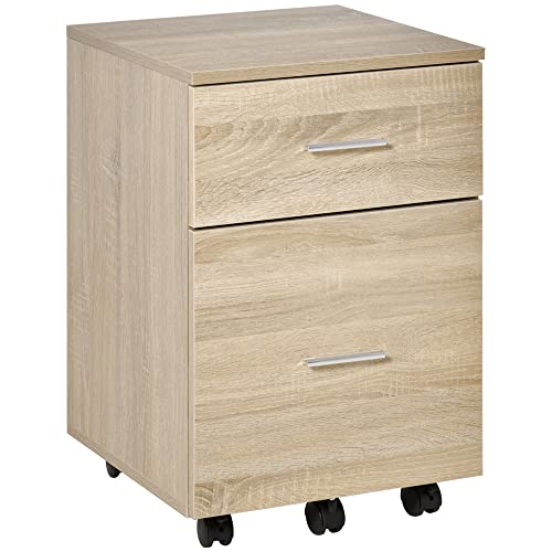 HOMCOM Caisson de bureau caisson de rangement mobile 2 tiroirs 5 roulettes en panneau de particules 39,5 x 39 x 58,5 cm chêne