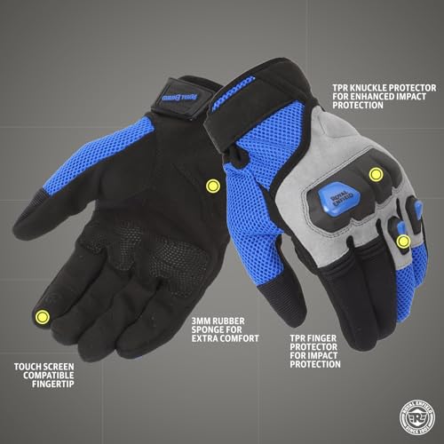 Image of Royal Enfield Rambler V3 Riding Gloves |TPR Knuckle Protectors for Protection Against impacts and Abrasion| 100% Polyester Air mesh| Poly Stretch Fabric for Comfortable fit Blue XL 23CM