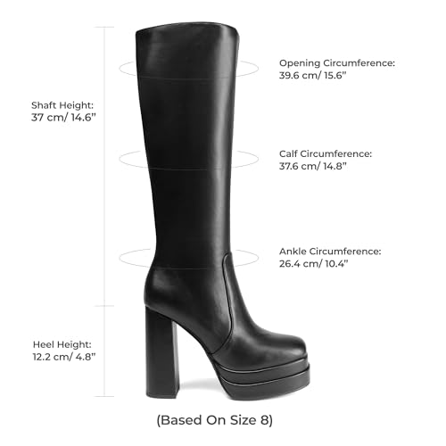 DREAM PAIRS Women's Platform Heeled Knee High Boots, Long Chunky Tall Gogo Boots for Fall,Size 8,Black,SDKB2306W