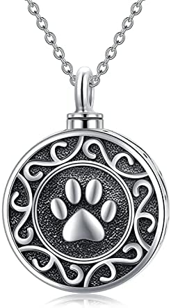 ROMANTIC WORK Pet Cremation Jewelry for Ashes 925 Sterling Silver Pet Urn Pendant Necklace for Cat Dog Ashes Forever in My Heart Pet Memorial Gifts for Women Girls