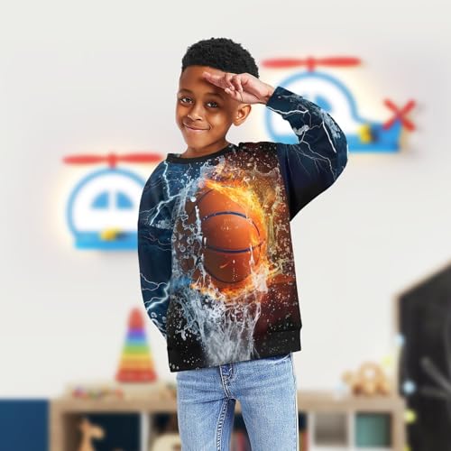 Basketball Sweatshirt Boys Fleece Lined Pullover Toddler Crewneck Spring Long Sleeve Tops4