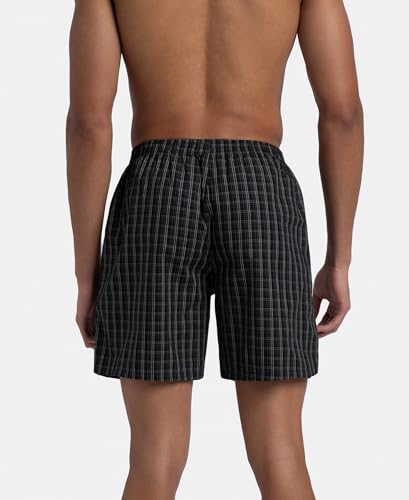 Image of Jockey 1223 Men Super Combed Mercerized Cotton Woven Checkered Boxer Shorts with Side Pocket (Pack of 2, Colors & Prints May Vary)