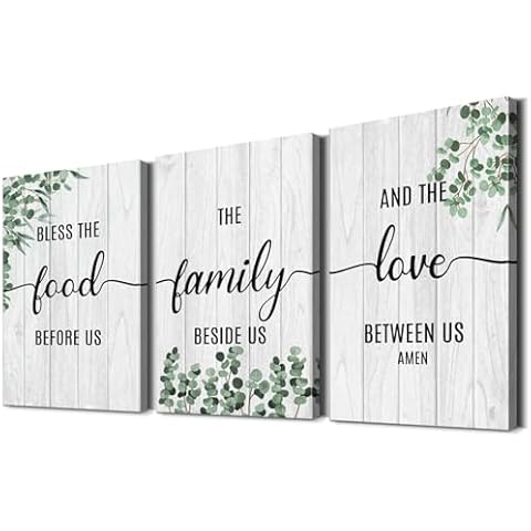 YOUHONG 3 Pieces Family Wall Decor Family Wall Art Bless the Food Before us Wall Decor Kitchen Wall Decor Kitchen Wall Art Dining Room Wall Decor Family Wall Decor for Living Room (12''Wx16''Hx3PCS) Cover