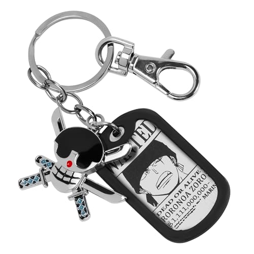 Weeb Keychains One Piece Anime Keychain with Straw Hat & Metal Dog Tag, Premium Zinc Alloy One Piece Merch for Roronoa Zoro Fans, Durable, Lightweight Keychain Gift for Everyday Carry
