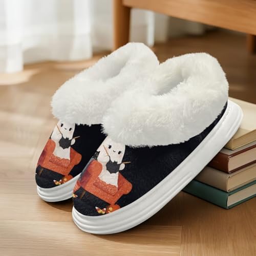 GIFTPUZZ Halloween House Slipper for Women Winter Warm with Fluffy House Shoes Platform Indoor Bedroom Size 5.5-12.53