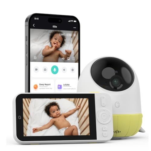 Ellie Baby Plus: 5' Monitor with 2.5K FHD Camera, Face Cover Alert,Crying & Breathing Detect, Night...
