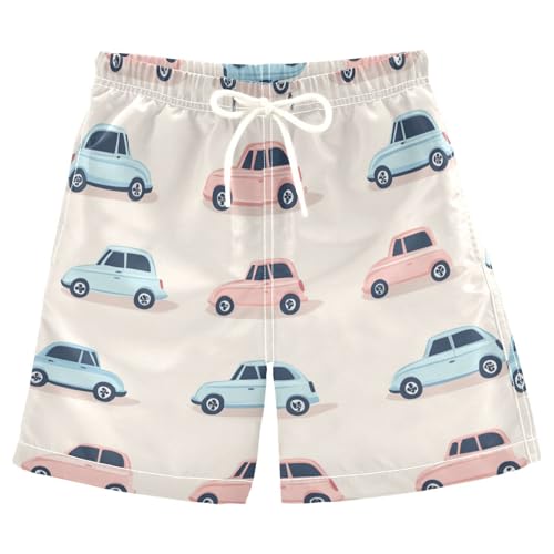 Boys Beach Board Shorts Car Blue Cartoon Swim Trunk Teen Swimwear 8-16Y