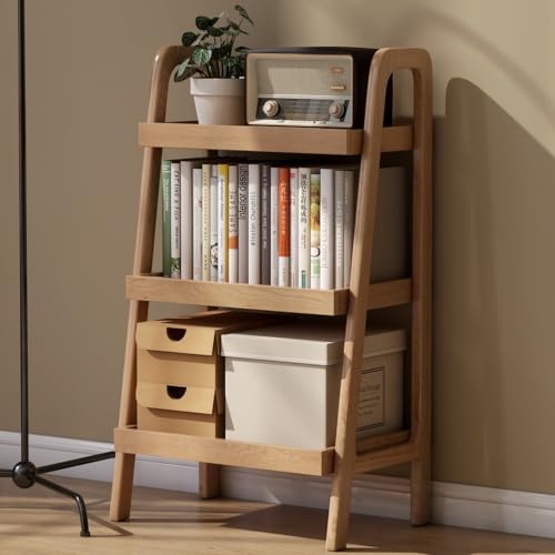 Vadisun 100% Solid Oak 3 Tier Ladder Shelf, Small Bookshelf, Ladder Bookshelf, Bookcase with Stable Frame, Small Table for Living Room Bedroom(Natural, 12.6