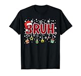 Bruh Funny Christmas Red Plaid Teens Boys Kids Xmas Pajamas T-Shirt